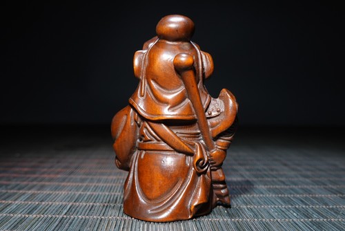 Chinese Vintage Boxwood Carved Exquisite Guan Yu Statue Decor Figurines Art - Picture 4 of 15