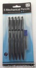 5 x Mechanical Propelling Pencils Black & Tub of Lead Refills