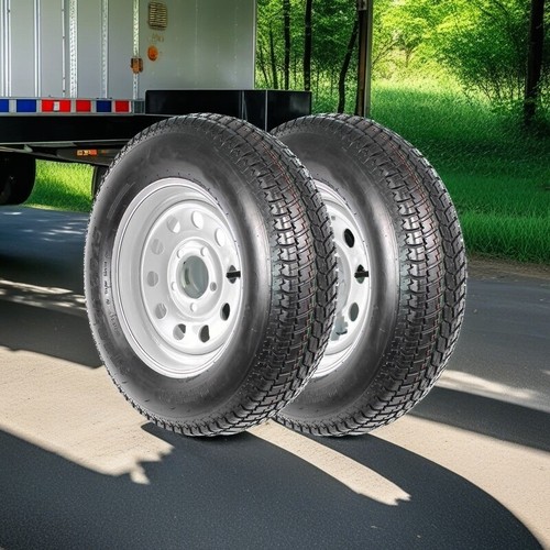 Set 2 ST205/75D15 Trailer Tires on Rims 205/75 15 in. 5 Lug Silver Spoke Wheel
