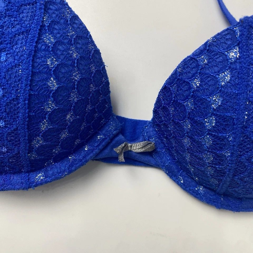 Sujetador push up acolchado azul Aerie Lindsey con aros lazo de encaje talla 32B Foto 3 de 4
