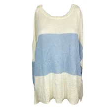 Davi & Dani Sweater Womens Sz M Ivory Blue Colorblock Long Sleeve Boat Neck