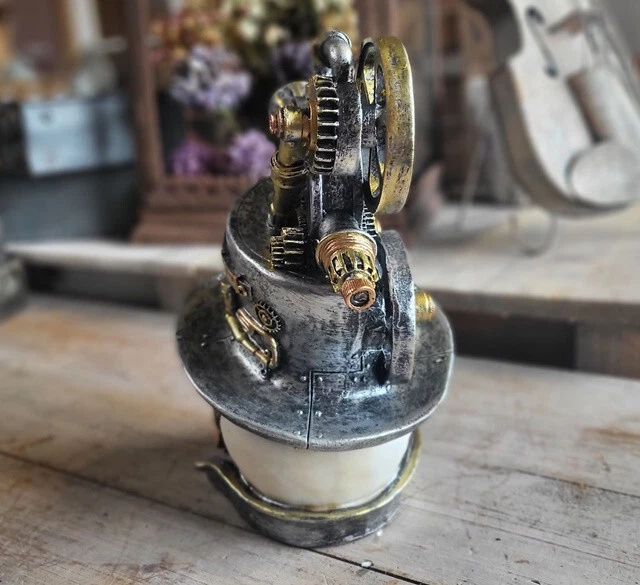 Statua teschio steampunk oro argento antico gotico stile steampunk nuovo - Immagine 2 di 4