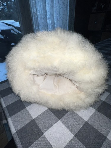 Scaldamani vintage con cinturino da polso invernale in pelliccia di coniglio bianco sporco 8,5”x5,5” - Foto 2 di 3