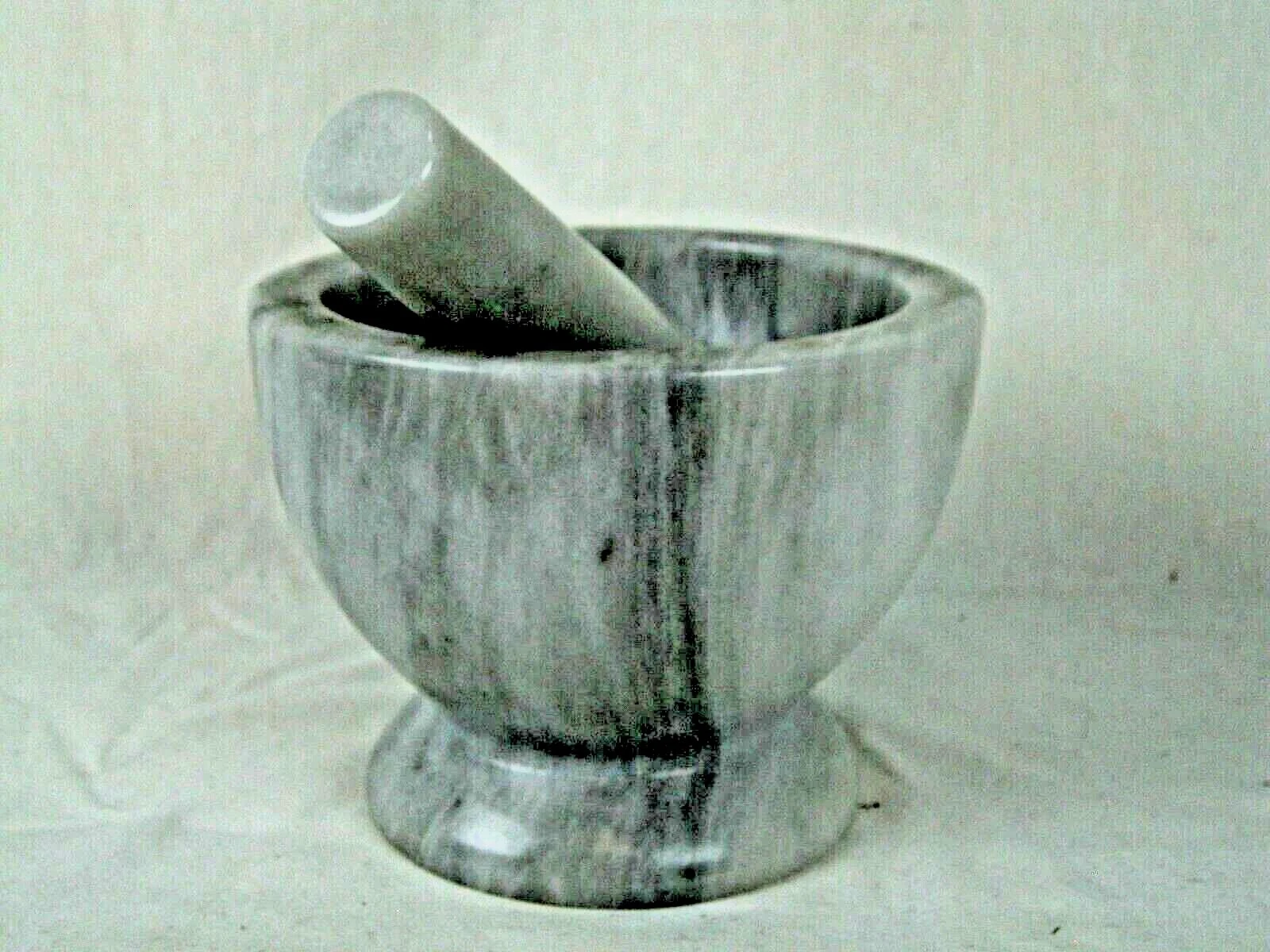 Mortar and Pestle Spice Herb Pill Crusher Marble Stone Bowl Set Kitchen 6”