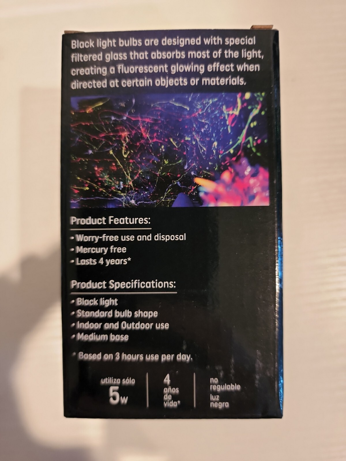 GE LED Black Light Bulb 5W Medium Base  A-19 In/Outdoor Non-Dimmable Glass