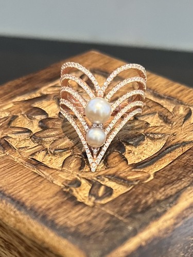 SW EVENING SHINE RING 14K ROSE GOLD PLATED WITH GREY FRESHWATER PEARLS - SZ 7