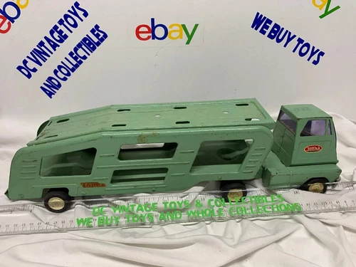 Vintage 1960's TONKA Mound Minn Pressed Steel Light Green Car Hauler Carrier Toy