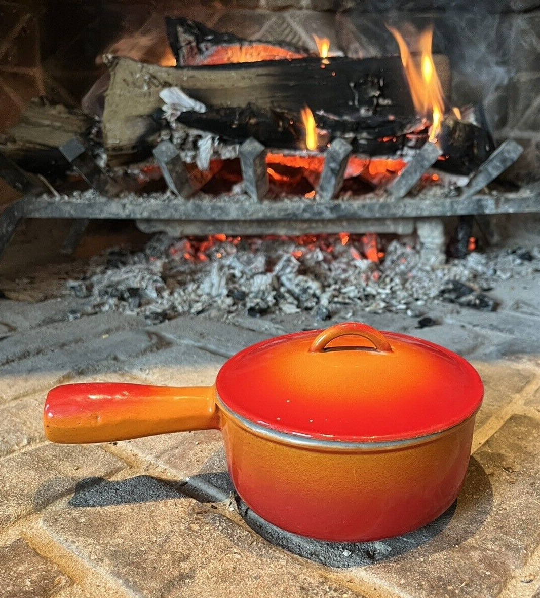 Vintage Descoware Belgium 14 Orange Flame Cast Iron Sauce Pot Pan