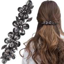 Joez Wonderful Rhinestone Hair Clip Sparkly Crystal Barrettes Flower Grey