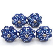 Blue design with white base Ceramic Cabinet Pumpkin Shape Knobs
