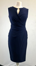 Ralph Lauren navy blue sleeveless bodycon dress Size 6 small side split ruche H1