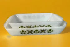 2 Vintage Anchor Hocking USA Fire King Meadow Green 1 Qt #441 & 1.5 Qt #432 EUC