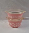 Vintage Pyrex Gooseberry Pink Casserole Dish 471 473 With Lids
