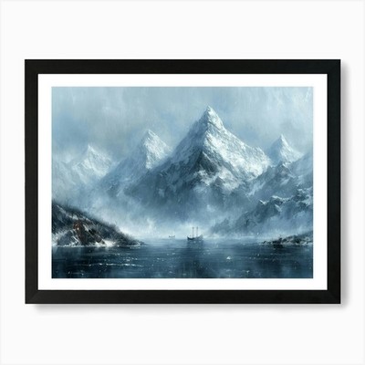 Snowy Mountains Kunstdruck gerahmt Wandbild Poster Leinwanddruck Bild