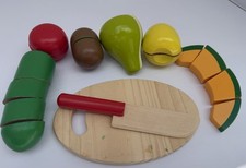 Wooden Pretend Play Toy Food Cutting Set w/ Knife Cutting Board