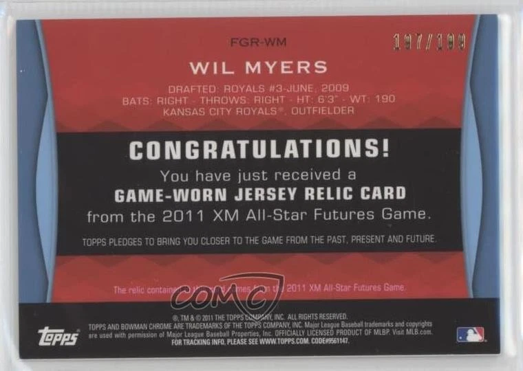 2011 Bowman Draft Futures Game Relics Blue /199 Wil Myers #FGR-WM - Image 2 of 2