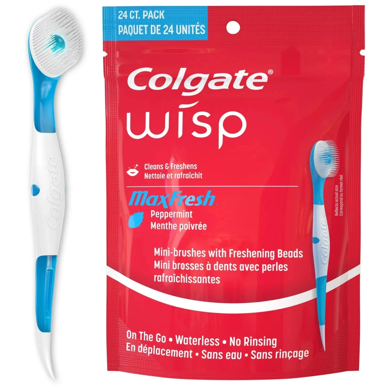 Colgate Max Fresh Wisp Disposable Mini Travel Toothbrushes, Peppermint- 24 Count