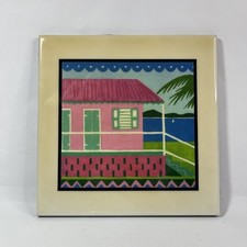 M L Etre Vintage 1993 ‘Island Inn’ Beach House Art Wall Tile Made In USA Signed
