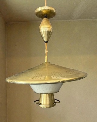MCM Atomic Era Flying Saucer UFO Brass 22  Hanging Lamp For Refurbish Rewire