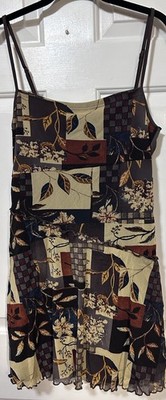 Cider Earthy Patchwork Mini Dress Size XL Floral Leaf Y2K Style Festival Boho