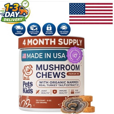 8:1 Turkey Tail Extract Chews for Dogs - Gut, Joint, and Skin Health - 120 Count
