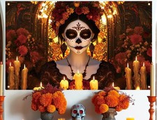 Dia De Los Muertos Decorations Backdrop Day of the Dead Banner Halloween Mexi...