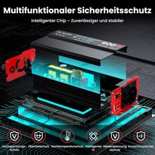 Wechselrichter 12V auf 230V Reiner Sinus,Spannungswandler 600W Inverter mit LCD-