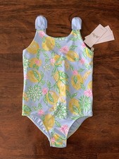 Lilly Pulitzer Girl 7 Bluette MAKE LEMONADE ABEL SWIMSUIT 1 Piece Swim UPF50 NWT