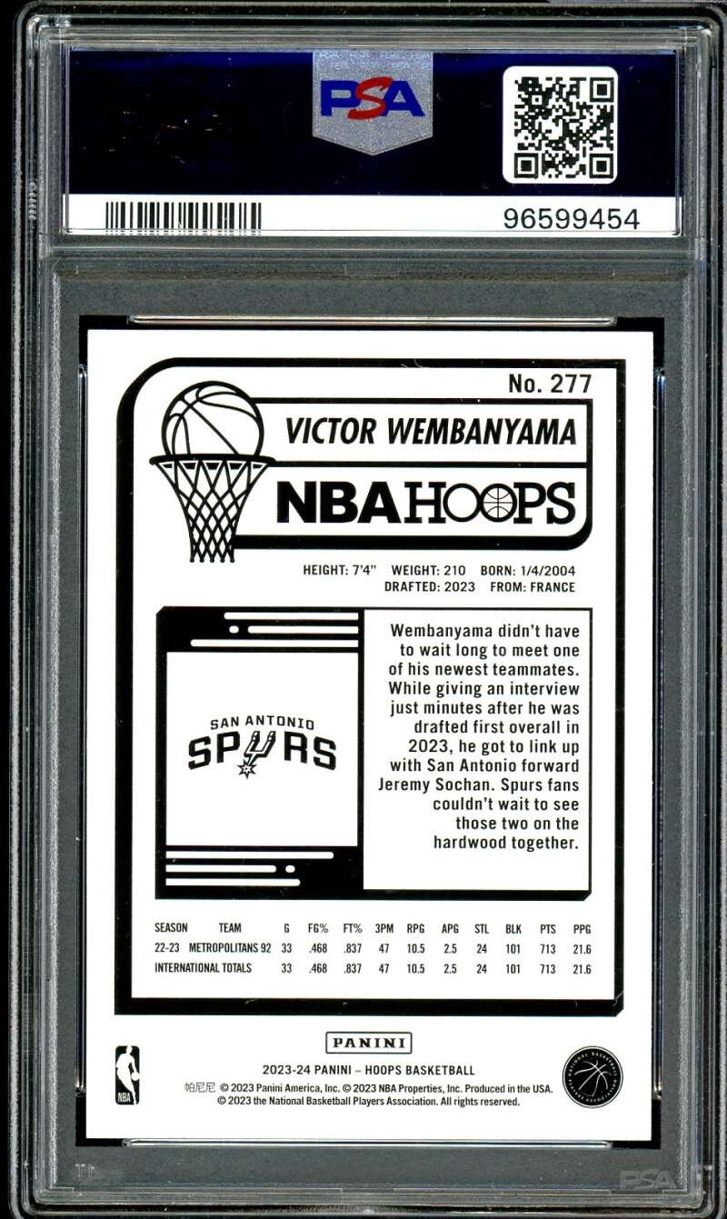 Victor Wembanyama Rookie Card 2023-24 Hoops #277 PSA 9 view 2