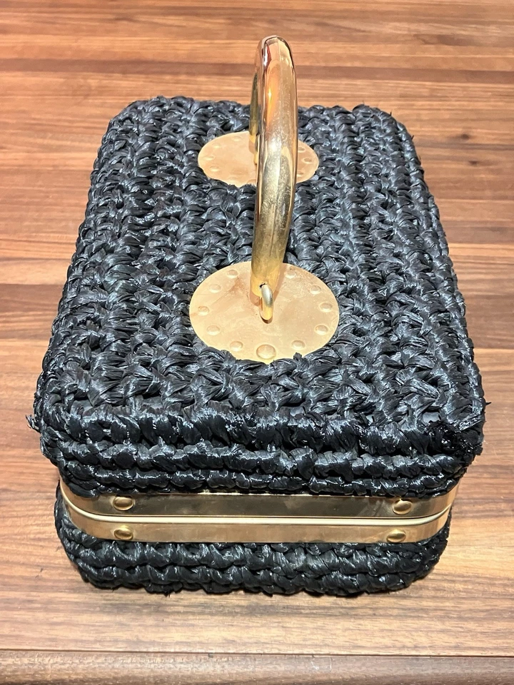 Cartera Italiana Alfredo Picchi Negra Tejida Cuerda Caja Foto 3 de 4