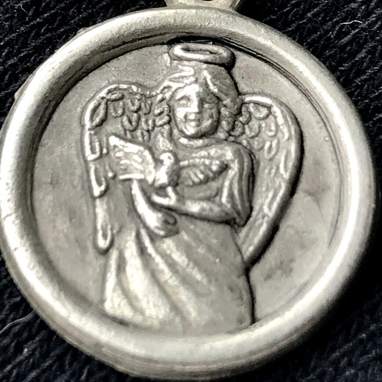 Christian Angel Pendant on Chain Vintage Catholic Halo Necklace Dove ...