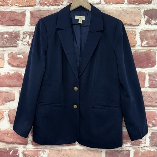 VTG Appleseeds Blazer Womens 14 Petite Blue Casual Career Work Office Jacket