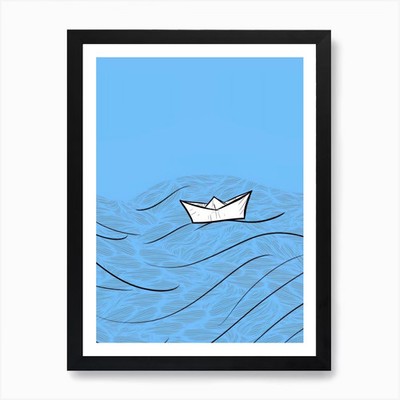 Papierboot im Ozean Kunstdruck gerahmt Wandbild Poster Leinwanddruck Bild