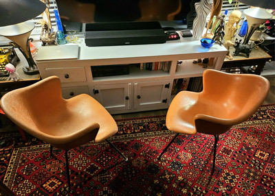 Set Of 2 Retro MCM Orange Fiberglass Shell  Chair Early Eames? Selling As A Set