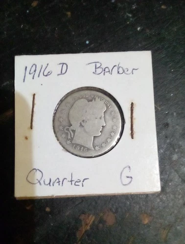 90 Silver,1916d Barber. Quarter Good. Grade