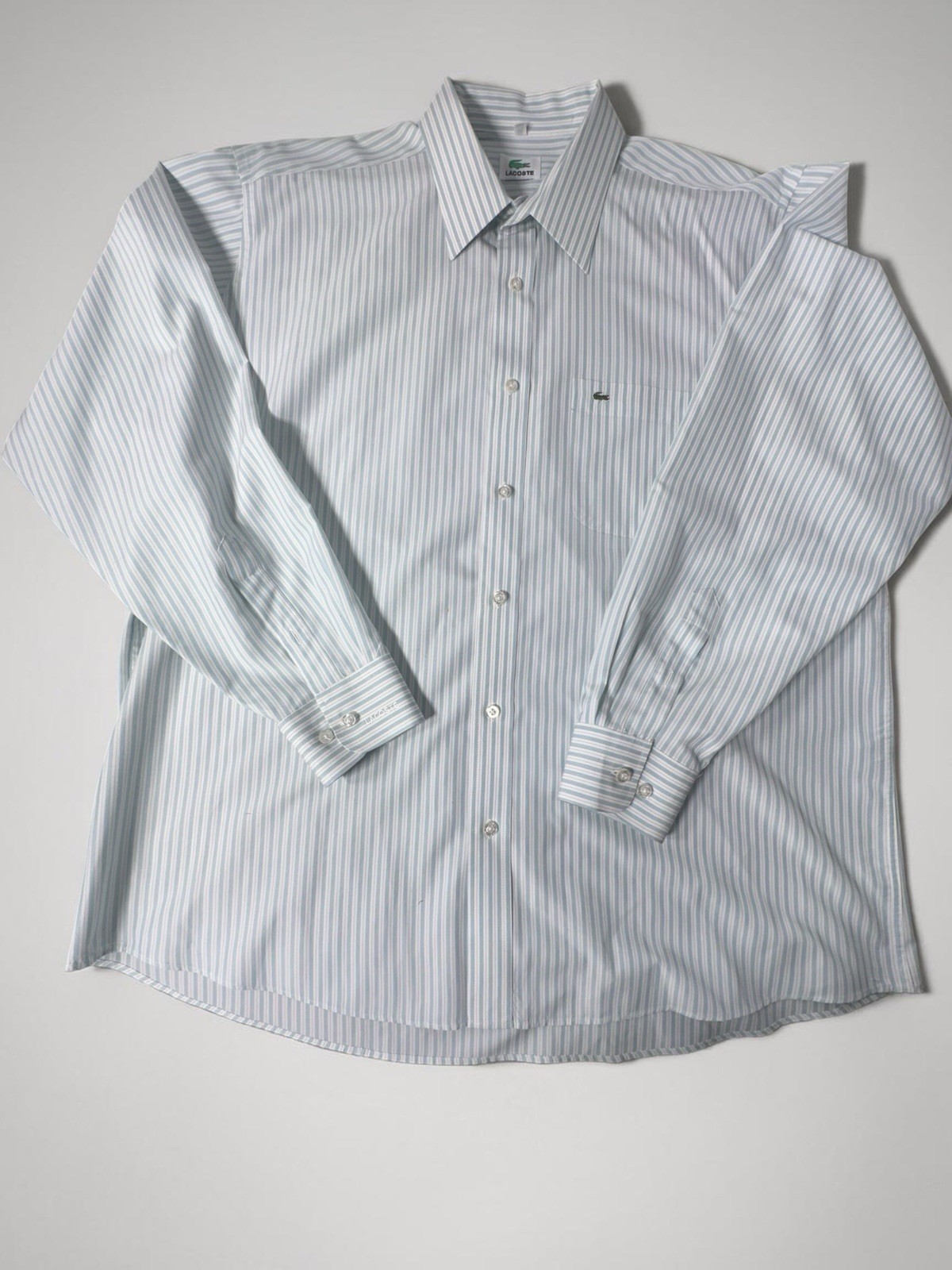 Lacoste Shirt Adult Light Blue Pin Striped Button Up Sleeve Men Size 18.5 /38-39 image 2