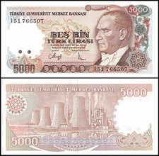 Turkey 5000 Lira, L.1970 (1990 ND), P-198, UNC