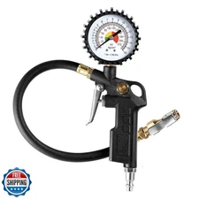 CZC AUTO Tire Inflator Deflator Air Pressure Gauge with Rubber Hose, 2-1/2" D