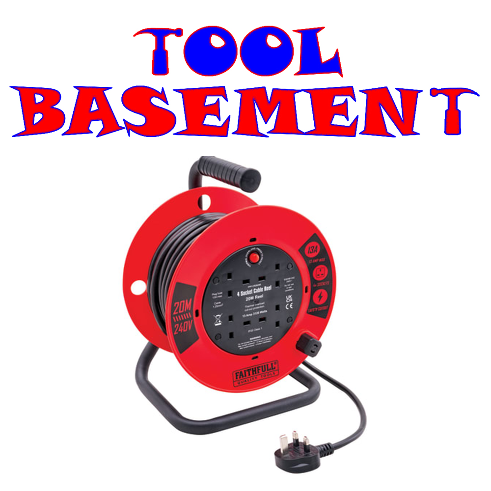Faithfull XP03-E1 Open Cable Reel 240V 20m 13A 4 Socket 1.25mm Cable XMS25CR20M