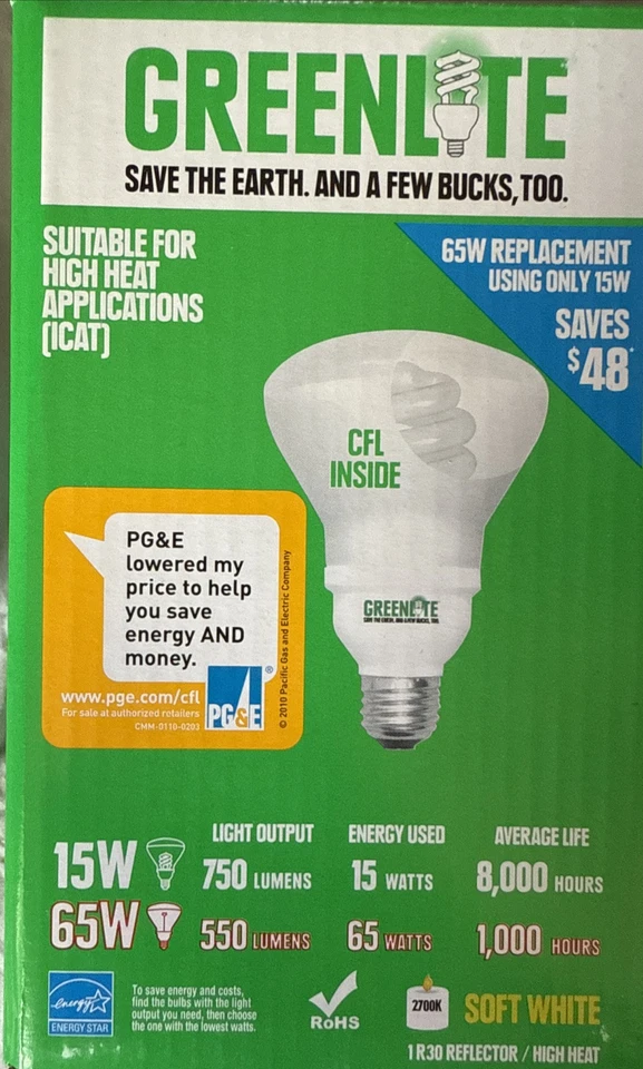 6 - Greenlite 15W/65W-CFL Reflector Soft White bulbs, 750 Lumen (Par30) - Image 2 of 2