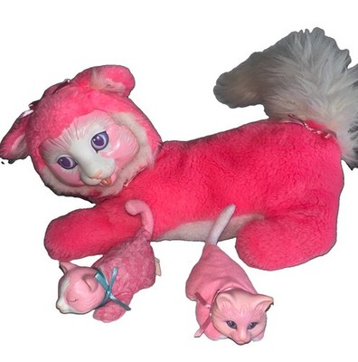 Hasbro Kitty Surprise Pink Plush Cat with 2 Kittens 1992 Vintage Rare 8825 READ