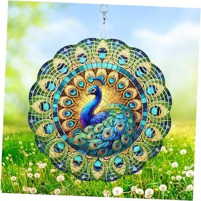 Wind Spinner, 3D Hanging Stainless Steel Garden Spinner, Wind Spinner Peacock