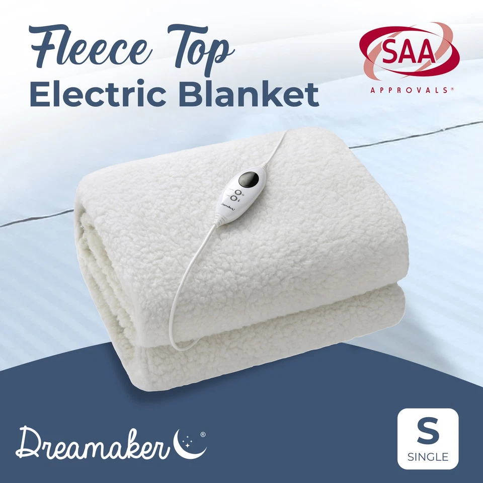 Dreamaker 350GSM Electric Blanket Fully Fitted Washable Heated Fleece Single