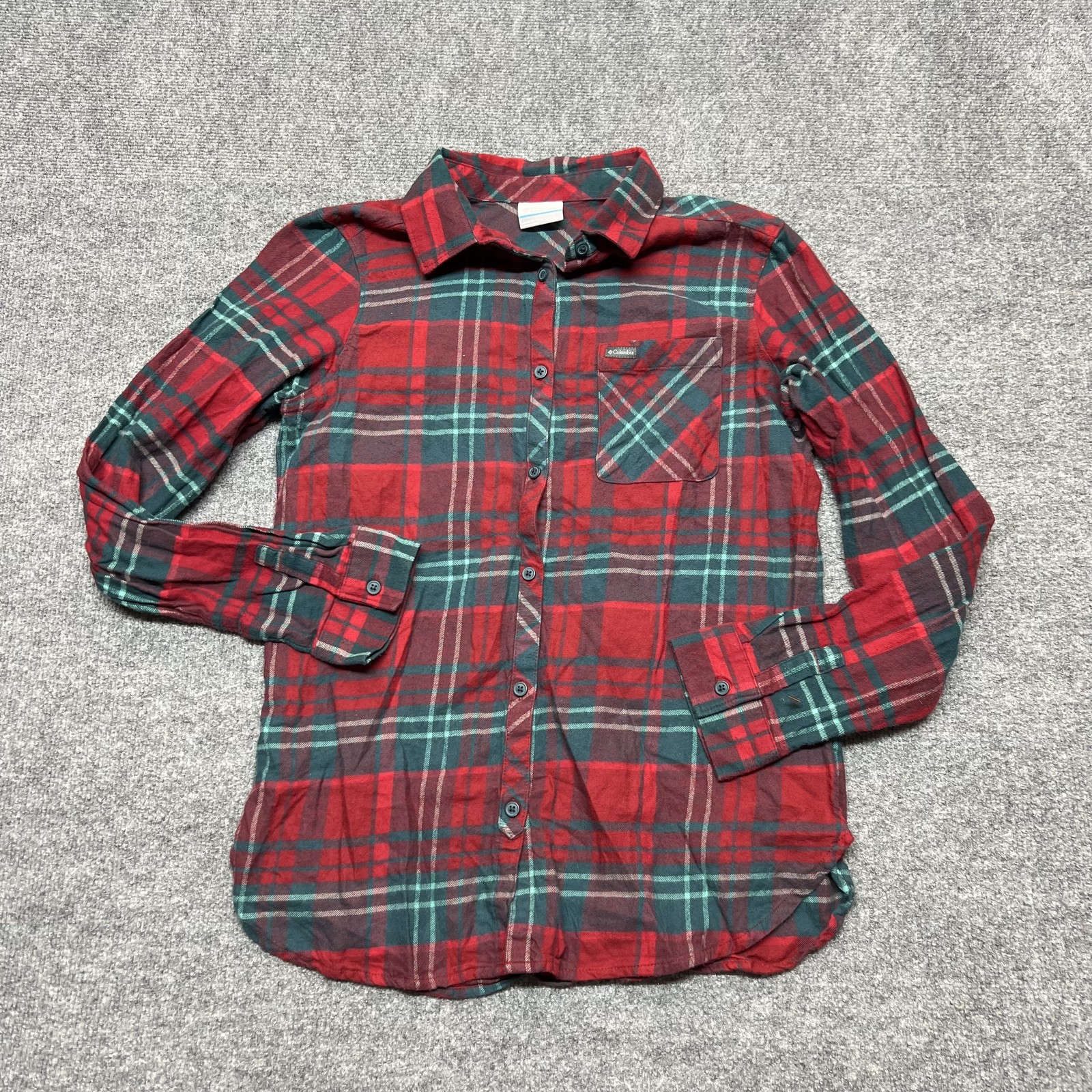 Columbia Shirt Womens Medium Red Plaid Flannel Button Up Long Sleeve Top