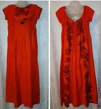 Vintage 60s Hawaiian Togs Red Polished Cotton Oriental Watteau Muumuu Dress S