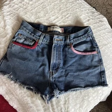 Levi 505 Cut Offs With Pink And Red Pocket Accents