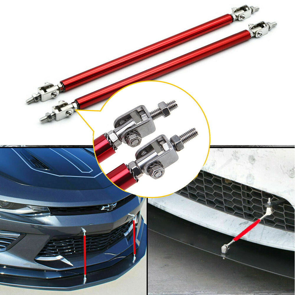 Adjustable Red Lip Bumper Front Splitter Strut Tie Rod Support Bars Rear Spoiler