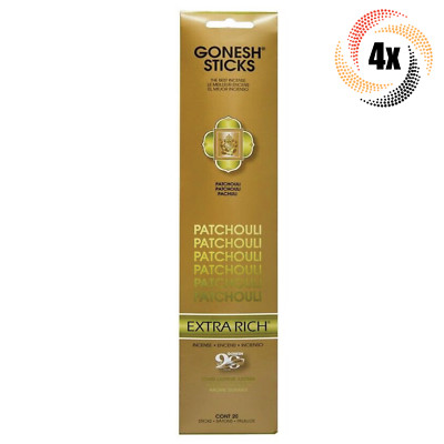 4x Packs Gonesh Extra Rich Incense Sticks Patchouli Scent | 20 Sticks Each