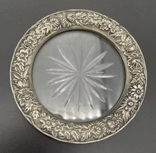 S. Kirk & Son Repousse Sterling Silver & Glass Wine Coaster No Monogram 25A