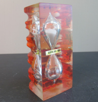 Vintage Retro Orange Plexiglas Harz Eieruhr 3 Minuten-Costa Del Sol